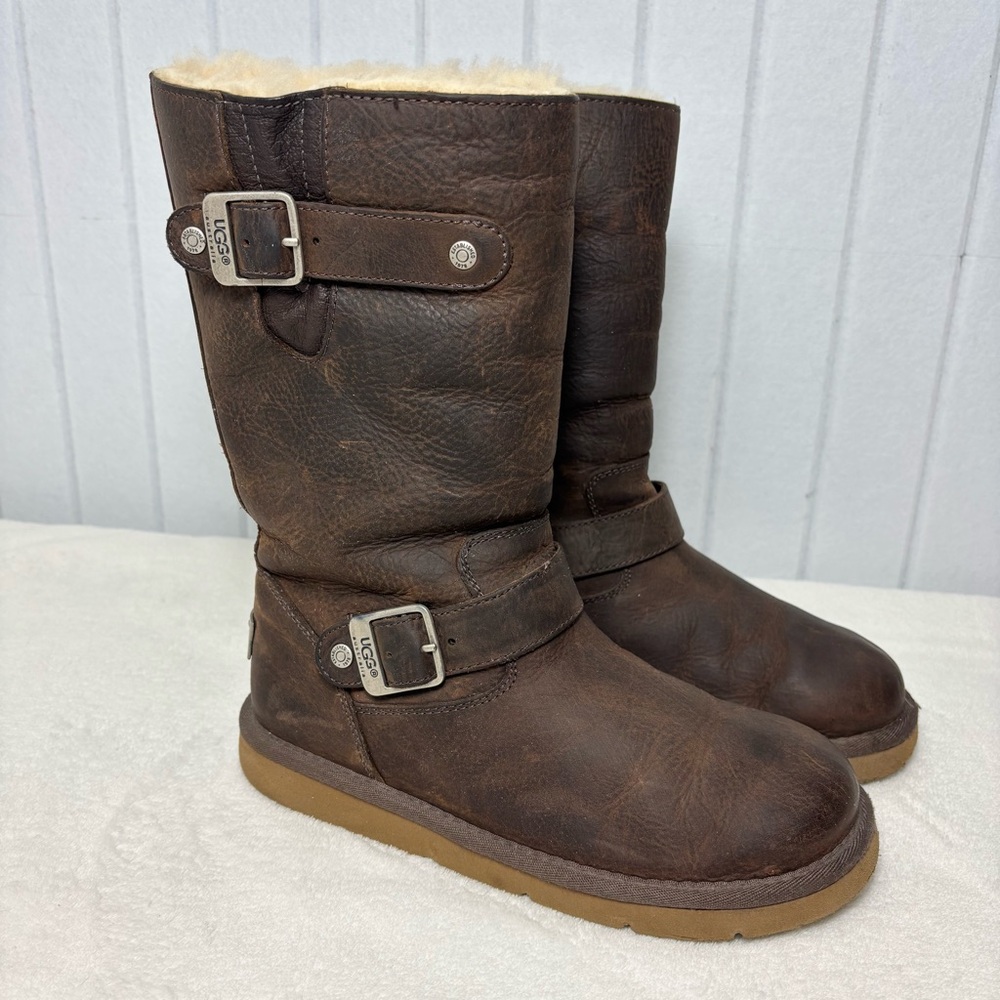 UGG Brown Chocolate Leather Boots with Buckle Size‎ 5